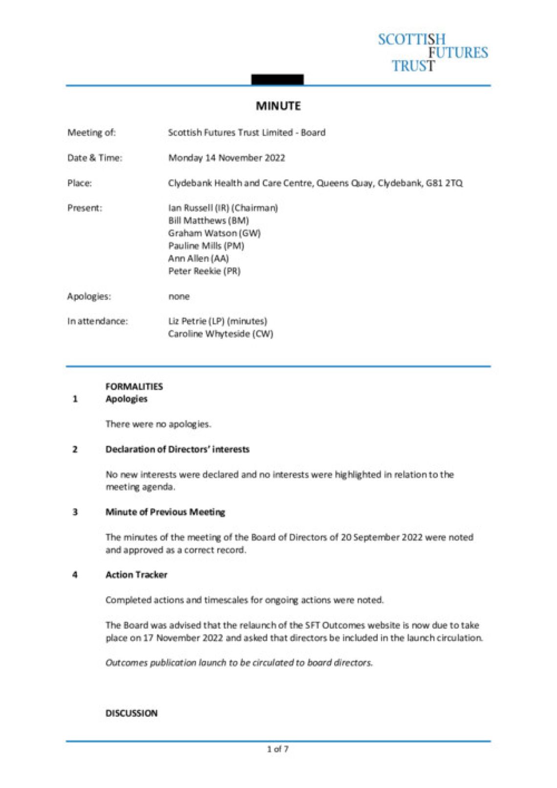 SFT Board minutes - November 2022 cover